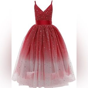 Princess Sparkle Tulle Ombré Red Dress Ball Gown